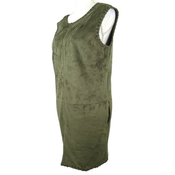 ASTR The Label Green Faux Suede Mini Dress Womens Sz S Sleeveless Slash Pockets - Picture 3 of 12